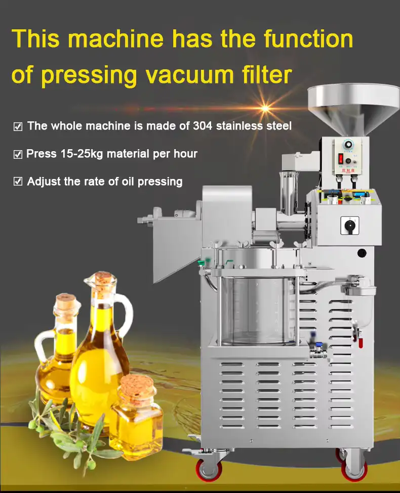 Mobile commercial fully automatic 304 stainless steel temperature-controlled screw oil press Machine introduce 1