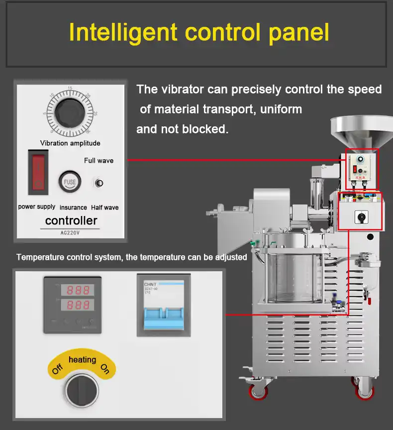 Mobile commercial fully automatic 304 stainless steel temperature-controlled screw oil press Machine introduce 6