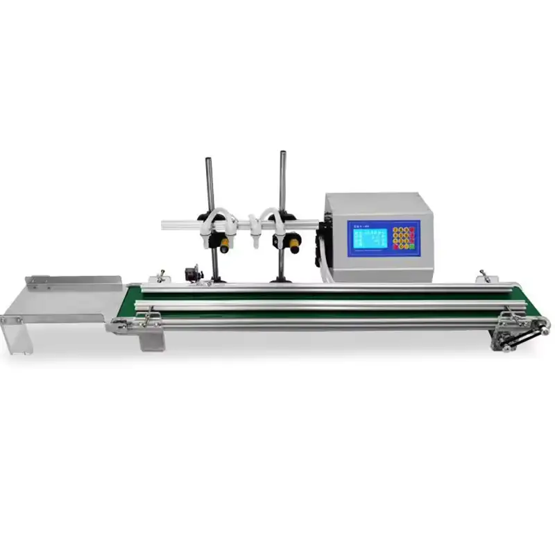 Semi-automatic four-head 10-500ml liquid weighing filling machine with conveyor (5)