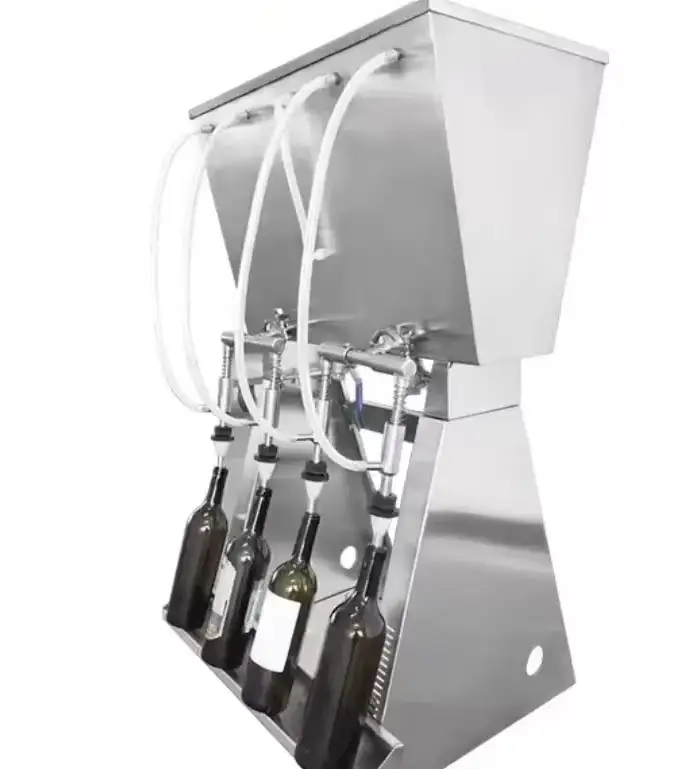 Semi-automatic horizontal pneumatic gravity liquid filling machine with multiple heads - الصورة 4